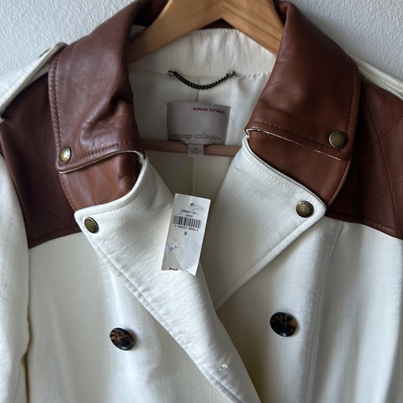 NWT Banana Republic long ivory brown leather size medium western Lined - Picture 6 of 13